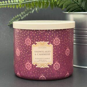 BBW Snowflakes & Cashmere White Barn Bath & Body Works 3 Wick Candle